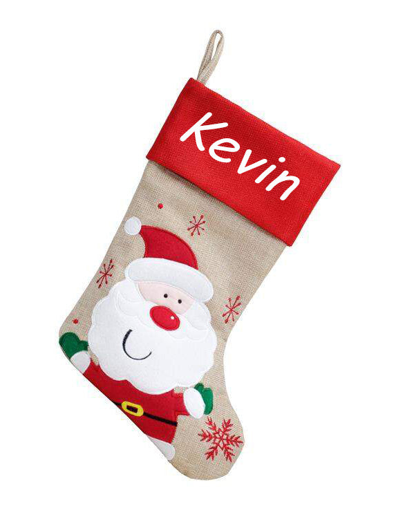 Personalised embroidered Hessian Santa Stocking