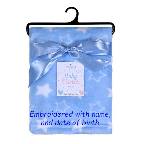 PERSONALISED BABY BLANKET EMBROIDERED STARS BLUE BLANKET