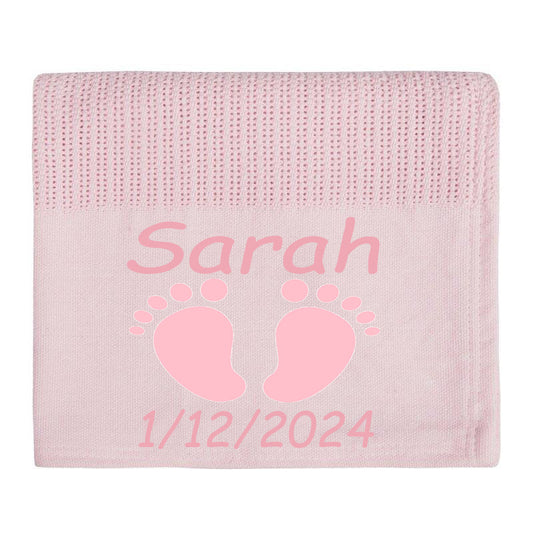 Personalised Embroidered Baby FEET Blanket for Girls FEET DESIGN