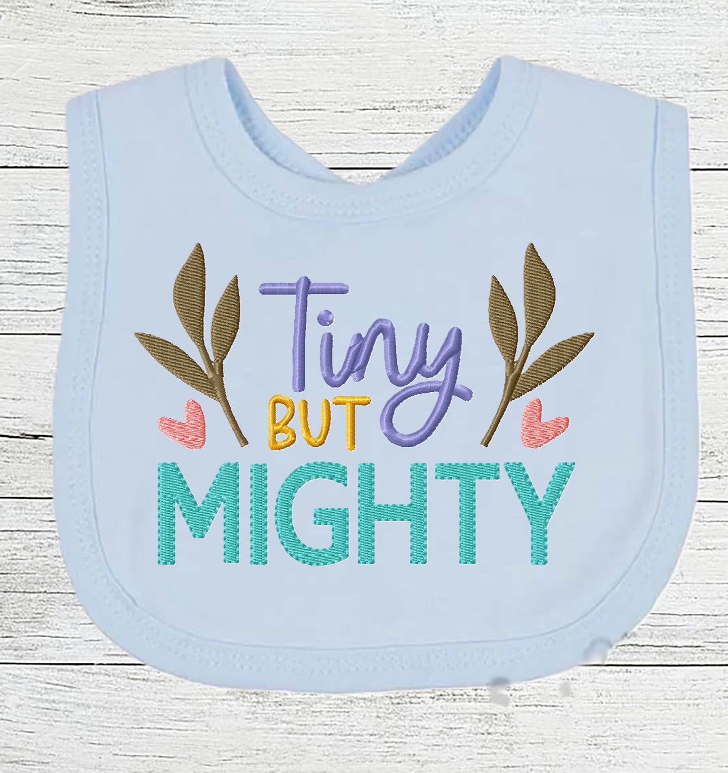 Funny Baby Bib "Tiny But MIGHTY" Boy Girl Gift EMBROIDERED BABY BIB