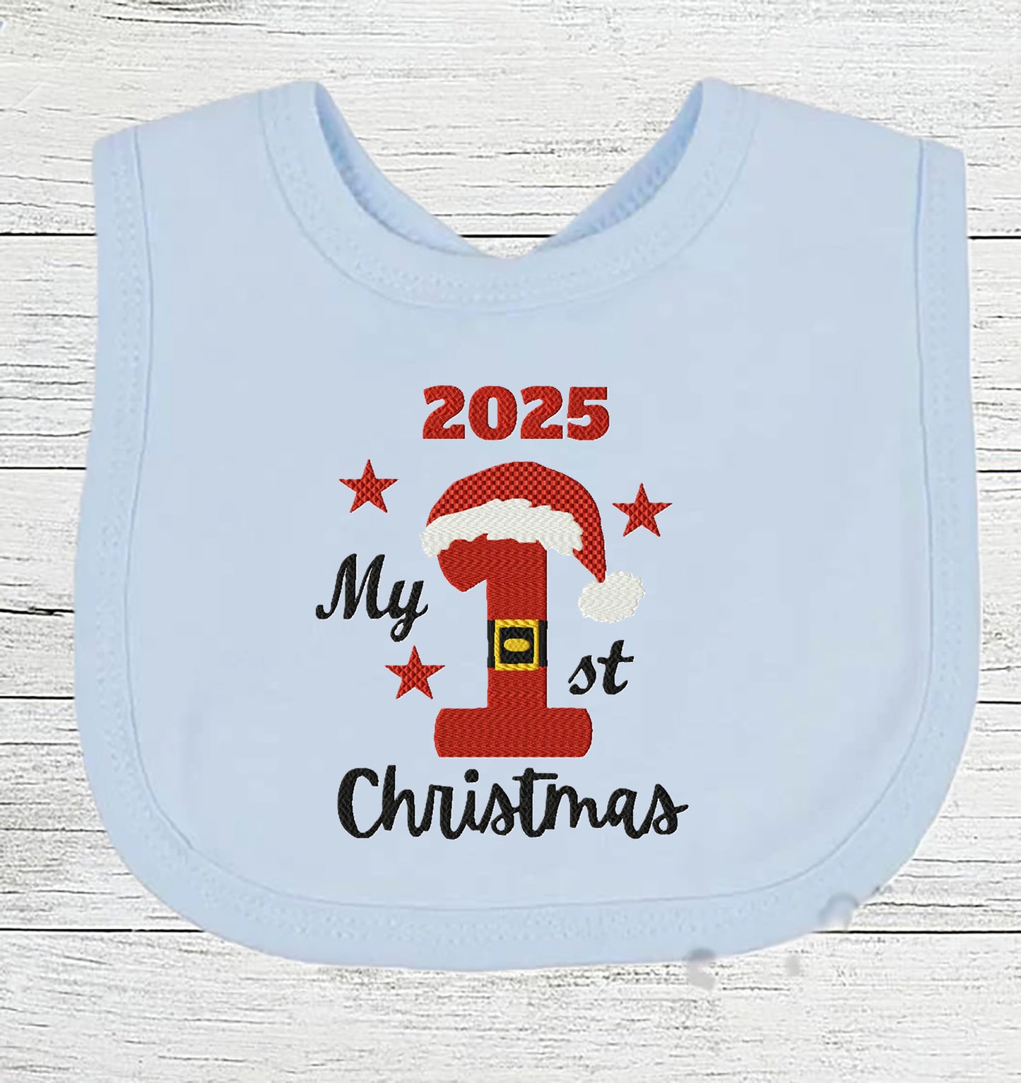 Baby Bib "2025 My 1st Christmas" Boy Girl Gift EMBROIDERED BABY BIB