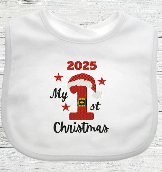 Baby Bib "2025 My 1st Christmas" Boy Girl Gift EMBROIDERED BABY BIB