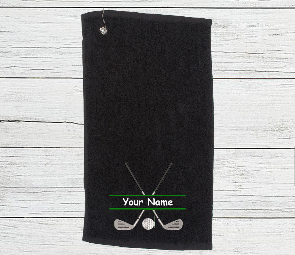 Personalised Golf Towel embroidered with golf clubs and Name
