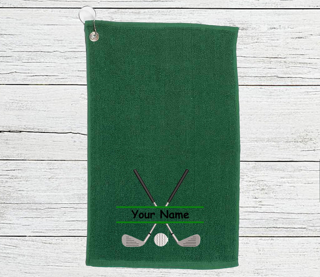Personalised Golf Towel embroidered with golf clubs and Name