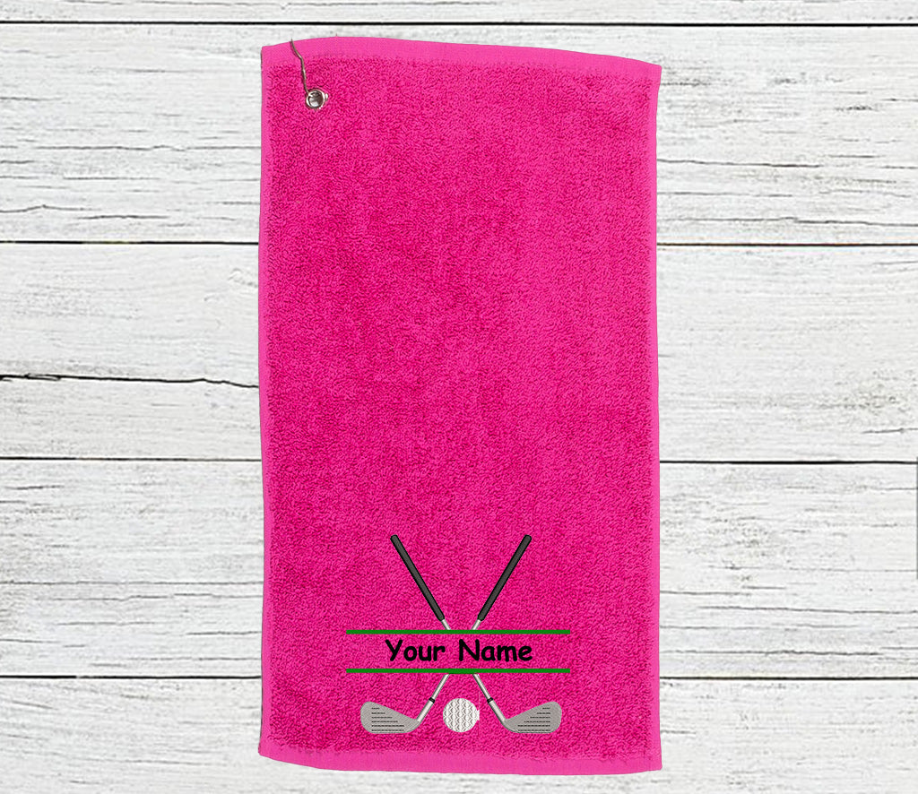 Personalised Golf Towel embroidered with golf clubs and Name
