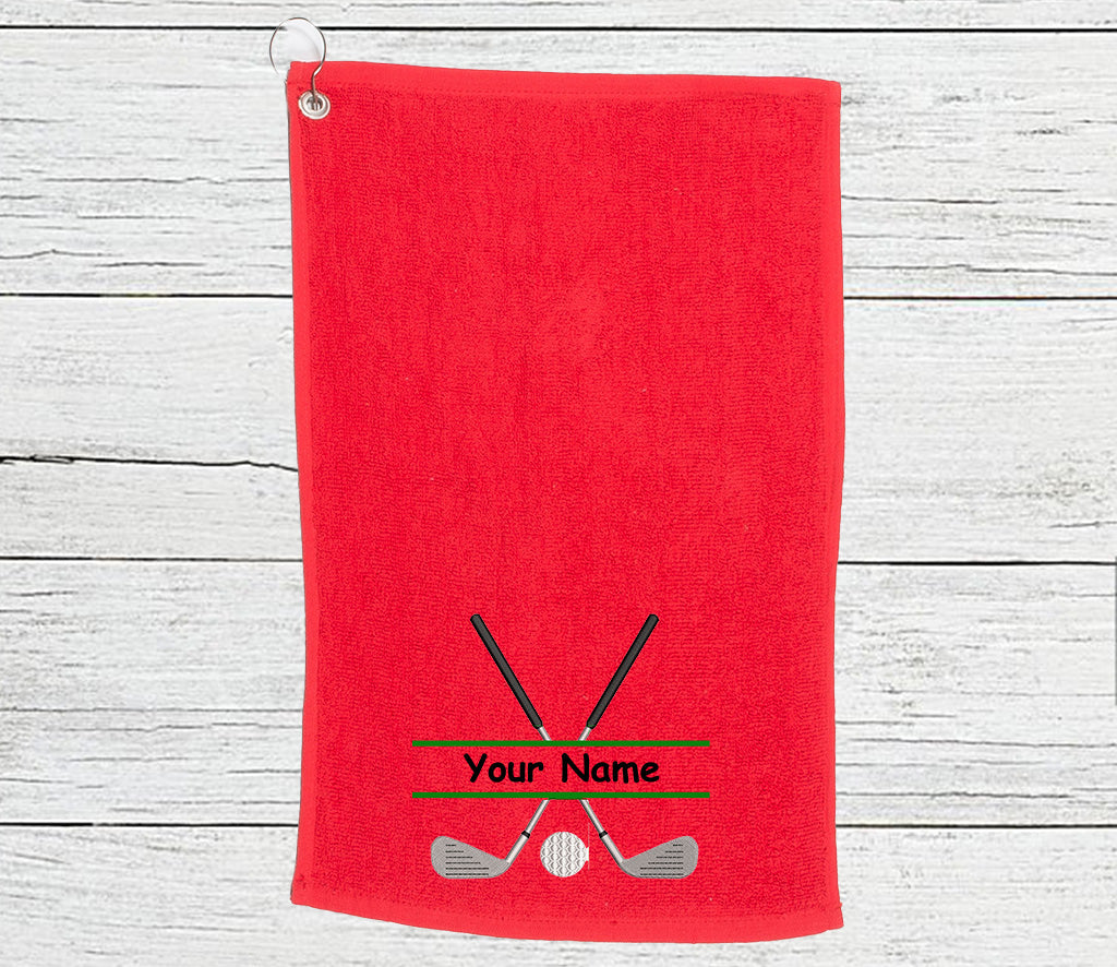 Personalised Golf Towel embroidered with golf clubs and Name