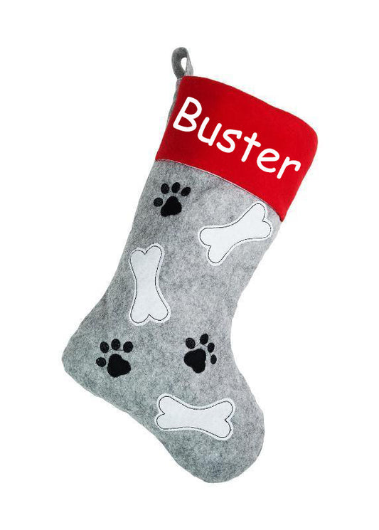 Personalised Pet Dog Stocking Paw Dog Bone Christmas stocking