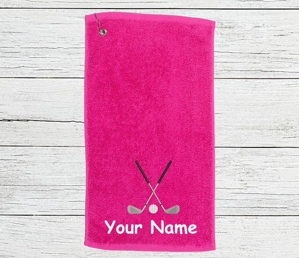 Personalised Golf Towel embroidered with golf clubs and your text/name