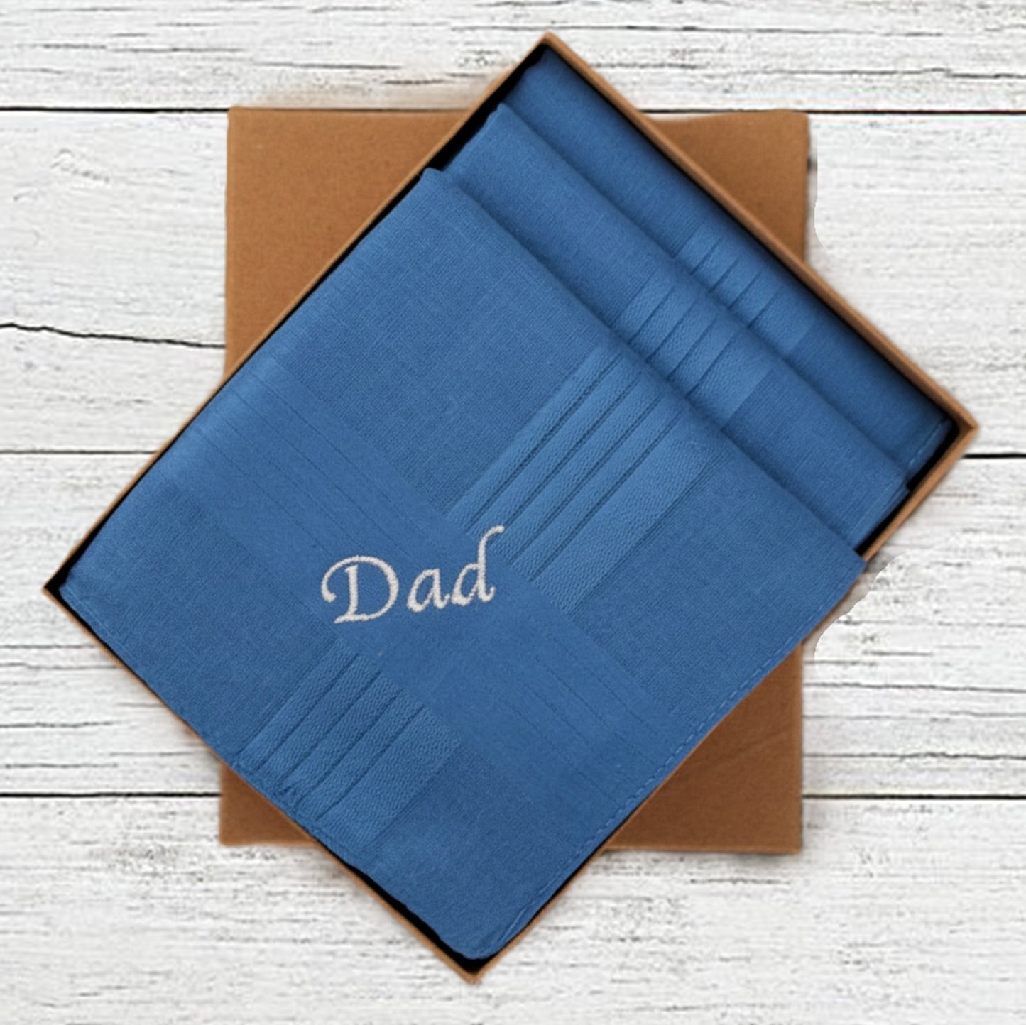 Three Mens Handkerchiefs: Personalised Embroidered Name or Initials, Gift Box Set of 3 Cotton Hankies, His Birthday Gift